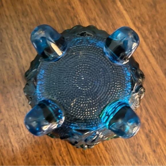 MCM Jeanette Blue Green Footed Covered Candy Bowl Grapes Motif - Picture 7 of 12